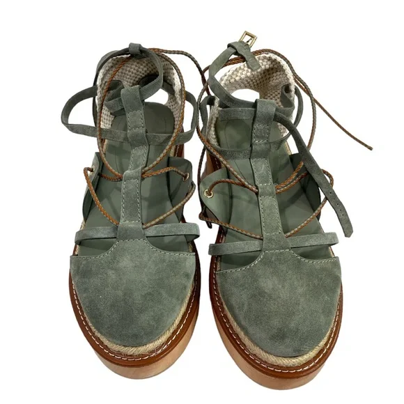 Ulla Johnson Olive Suede Lace-Up Platform Sandals - Picture 5 of 10